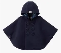 【美品】miki HOUSE フード付きポンチョ F 黒 紺