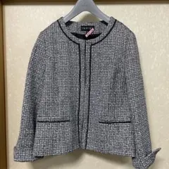 美品　INDIVIインディヴィ ノーカラー ツイードジャケット　大きいサイズ