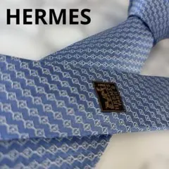 HERMES ネクタイ シェーヌダンクル柄　ブルー　青　刺繍　エルメス　ホワイトのサムネイル