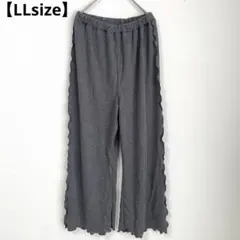 福助【LL】メローフリル ワイドパンツ イージーパンツ グレー ウエストゴム