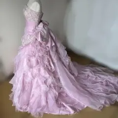 YNS ウエディング　カラードレス　ピンク　専用パニエ・ヴェール・トレーン付き