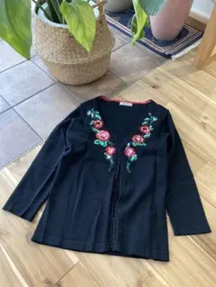 ・ef-deエフデ　刺繍 黒 カーディガン 五分丈