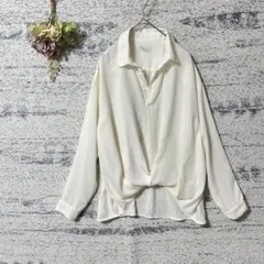 アースミュージックアンドエコロジー　とろみスキッパーブラウス　ホワイト　透け感