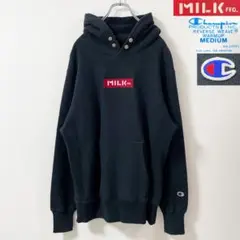 2XL相当　ミルクフェド　フードロゴ　BOXロゴ刺繍　リバースウィーブ　パーカー