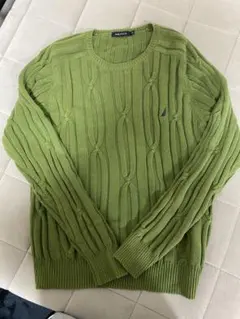 NAUTICA ノーティカ ケーブルニット セーター グリーン Mサイズ刺繍ロゴ