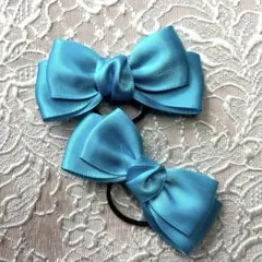 ライトブルーのリボンヘアゴム2個セット