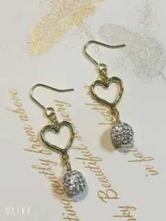 ハートフープ×クリスタルボールのピアス