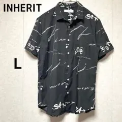 INHERIT 総柄 半袖シャツ Lサイズ ブラック ポリエステル100%のサムネイル
