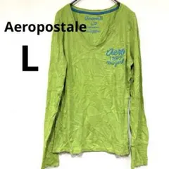 Aeropostale Vネック Tシャツ ライムグリーン【L】ロゴ入り