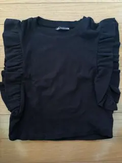 ZARA フリル ノースリーブ カットソー ブラック S