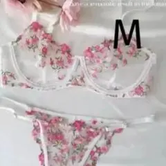 下着2959 ホワイトM 花柄刺繍 セクシーランジェリー ブラジャーショーツ