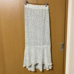 【ミコアメリ】ドット柄白フレアロングスカート Fサイズ　リボン付き一部ゴム★のサムネイル