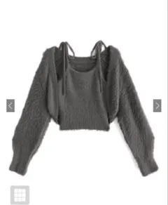 GRL ボレロXリボンキャミソールフェザーニットアンサンブル　チャコール