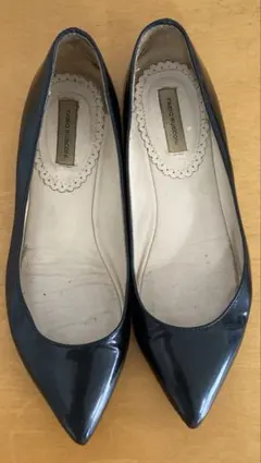 ファビオルスコーニ　 エナメルポインテッドトゥフラットシューズ　黒　351/2