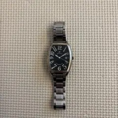 メンズ腕時計 クォーツ シルバー ブラック トノー型動作未確認