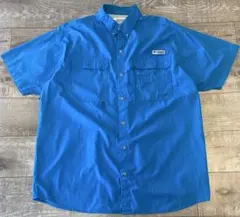 Columbia PFG 半袖 フィッシングシャツ M ブルー ボタンダウン