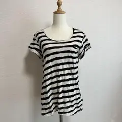 theory 太ボーダー柄半袖Tシャツ（S）グレー系