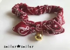 【猫用首輪】ペイズリー柄 (レッド) リボン シュシュ