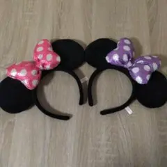 ディズニー ミニー　カチューシャ スパンコール ピンク 紫