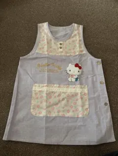 保育士 幼稚園 ハローキティ エプロン ストライプ ラベンダー