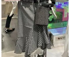 【美品最安値】チェック柄ラッフルフリルロングスカート