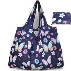 紺蝶々 エコバッグ 折りたたみ 大容量 軽量 コンパクト 買い物用 蝶柄