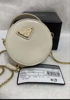 PRADA プラダ ラウンド ミニポーチ チェーンショルダー アイボリー
