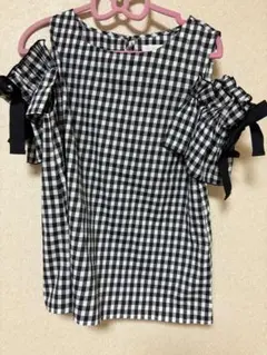 トッコクローゼット　オフショル　ブラウス　トップス　チェック　黒　ブラック
