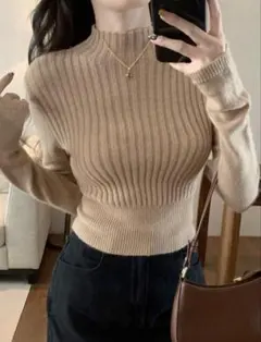 shein ニット　タートルネック　長袖　コーヒーブラウン フィットカジュアル