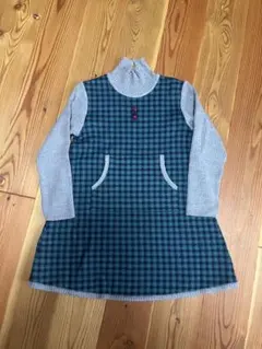 familiar 緑チェック　ニットワンピース 120