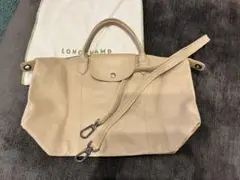 LONGCHAMP ベージュ レザー バッグ 保存袋付き