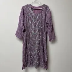 紫色刺繡七分袖連衣裙 春季服裝