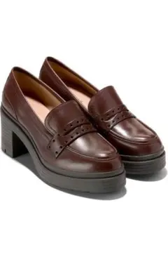 アメリカ限定Cole Haan ダークブラウン レザー ローファー 高めヒール 
