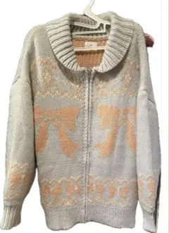 merry jenny ribbonジャガードカウチンニット ブルー