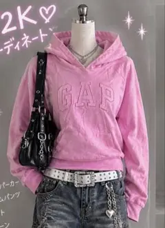 Y2K 00s GAP パーカー 刺繍ロゴ ピンク 短丈