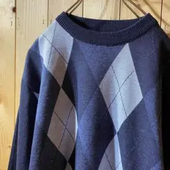 ss4877 VERA VALENTINO ニット セーター アーガイル 紺 M