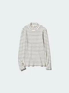 UNIQLO ユニクロ　長袖リブハイネックT ボーダー　ホワイト　白　Sサイズ