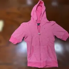 TOMMI ストライプ フード付きパーカー ピンク