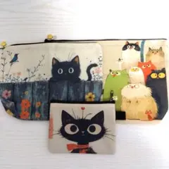 猫デザインポーチ3点セット