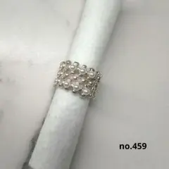 no.459ハンドメイドビーズリングパール×太リング