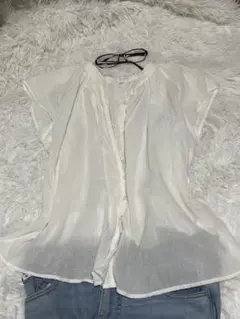 グランジ　y2k 平成ギャル　森ガール　ホワイト ボタン付き 半袖シャツ