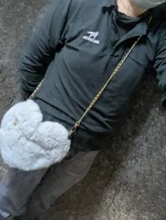 ハート型ファーショルダーバッグ グレー