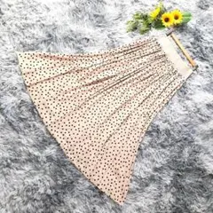 MuNich【S】日本製 ベージュ×黒 ドット柄 プリーツ ロングスカート 春夏のサムネイル