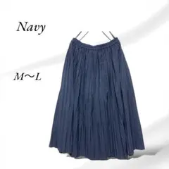A.402.Navyネイビー/ロングスカート【L】ネイビー/プリーツ/膝下丈のサムネイル