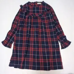 140★ブランシェス★フリル付き！チェック柄シャツワンピース★