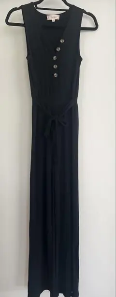 海外購入　リブ　ノースリーブオールインワン　ブラック　高身長の方