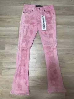 VALABASASバラバサススキニーフレアダメージピンクデニムクラッシュ