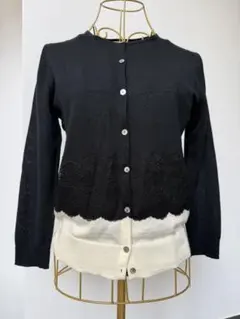 BALLSEY レースとニットのボタン付きカーディガン　ウール100%