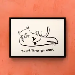 ★A4フレーム付き★オリジナル アートポスターPENSIVE CAT 猫