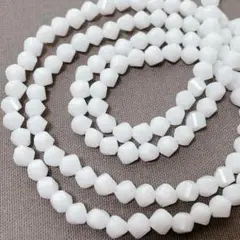 bn199/ガラスビーズ◇多面カット　ホワイト　2連